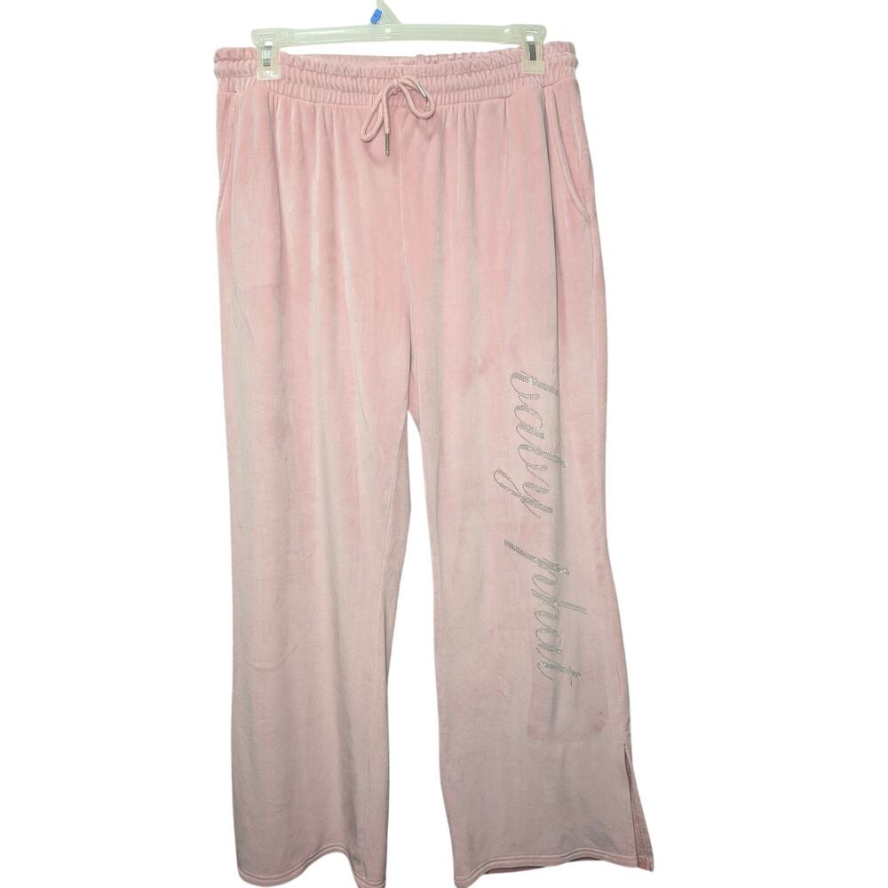 Vintage Y2K Baby Phat Pink Velour Rhinestone Script Pants Women’s 1X
